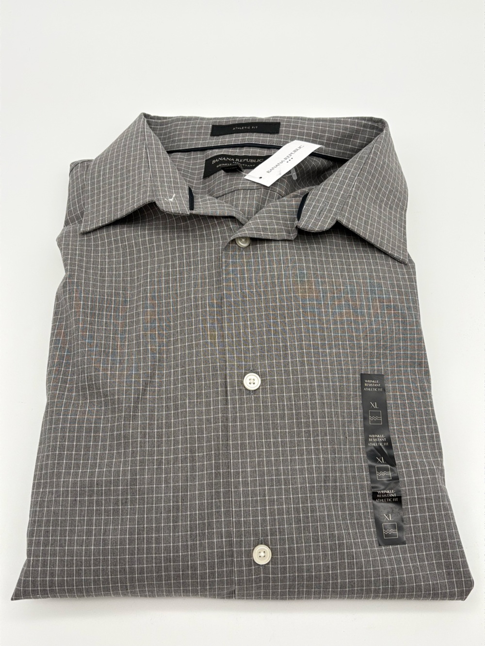 Banana Republic Gray Grid Athletic Fit Wrinkle Resistant Dress Shirt XL NWT